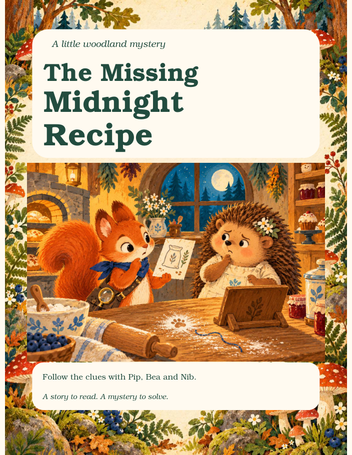 The Missing Midnight Recipe illustrated cover with Pip and Bea